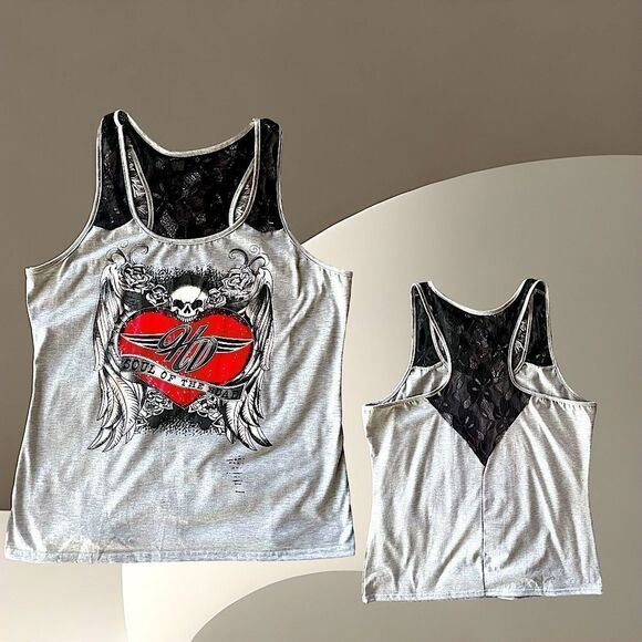 Lacey Accented Tank Top l Skull & Heart l Plus l EUC - Picture 4 of 11